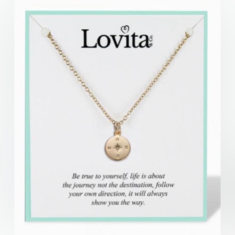 •NIP•LOVITA Never Lost Gold Tone Petite Compass Charm Necklace